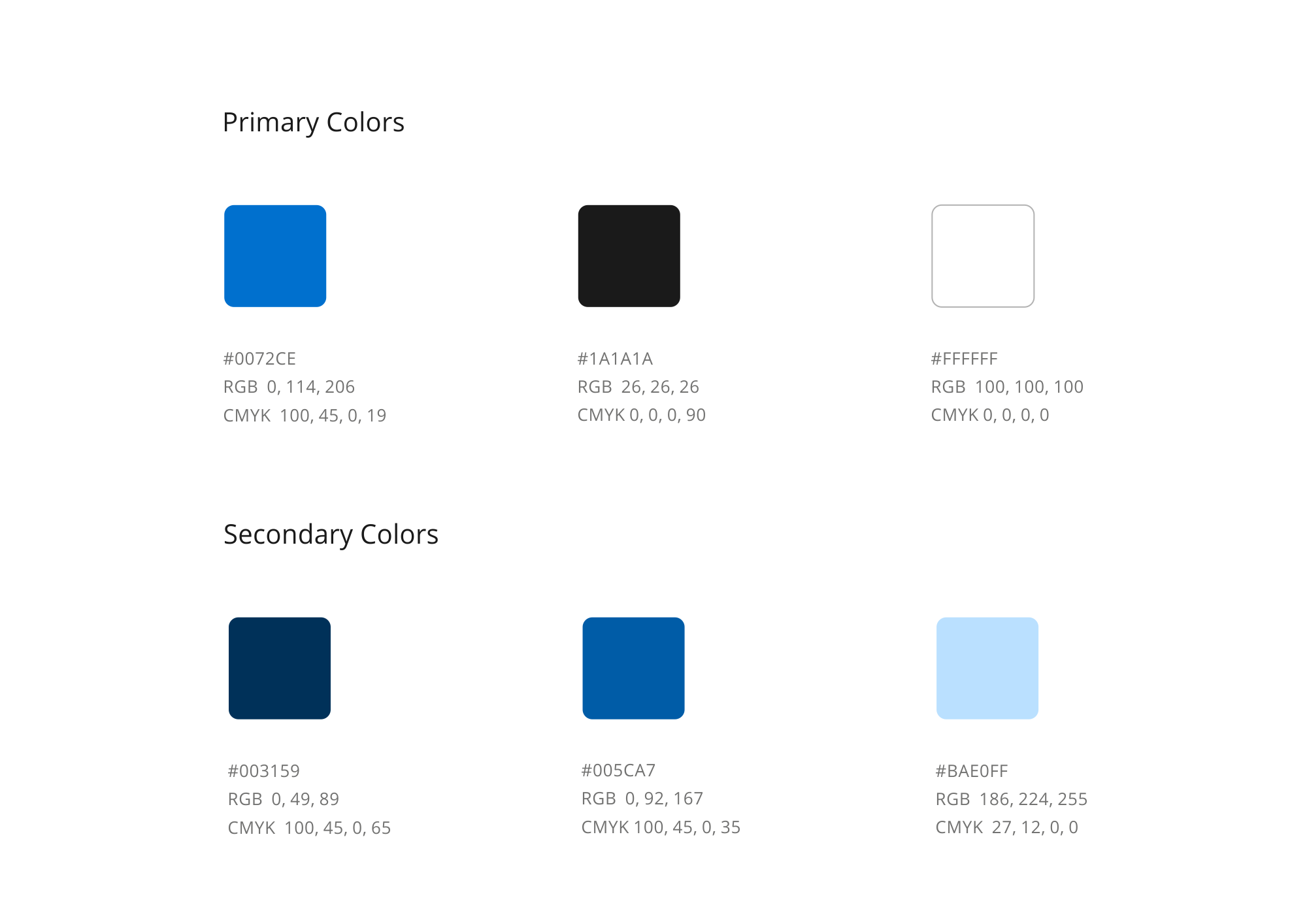 corporatedesign.info - Farben. Farbdokumentation mit Angaben in RGB und CMYK.