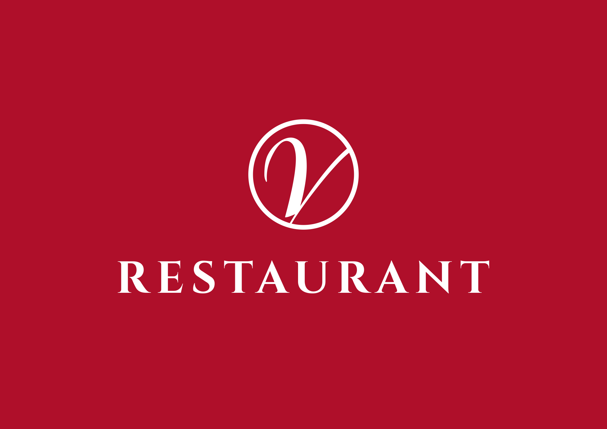 Restaurant Logo auf rotem Hintergrund. Elegantes, modernes Design mit hohem Wiedererkennungswert.