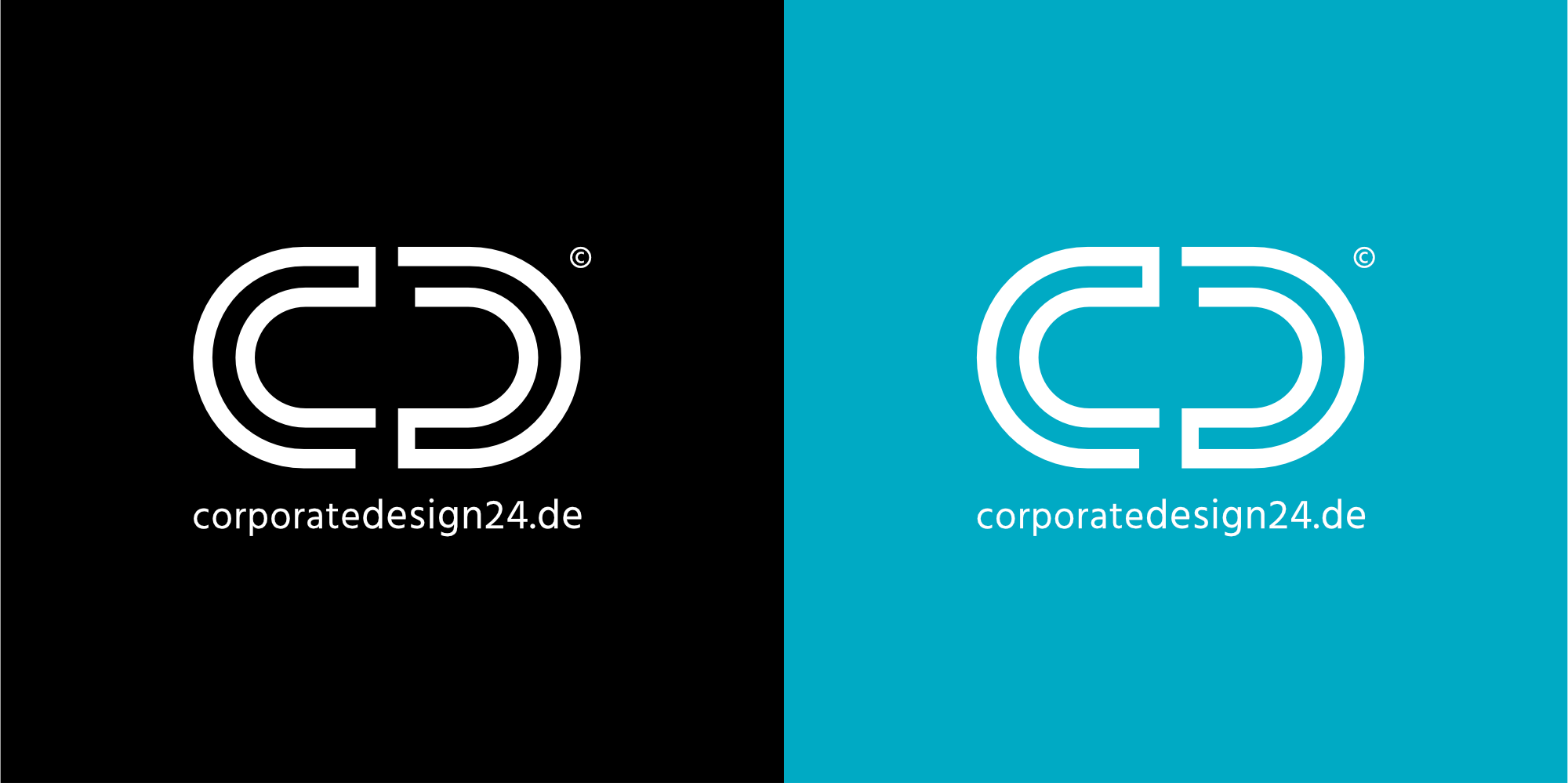 Logo Design von CorporateDesign24 auf schwarzem und blauem Hintergrund.